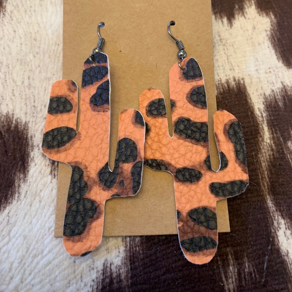 Leopard cactus earrings